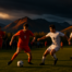High school soccer players competing on an Alaskan field at dusk with spectators watching from the sidelines