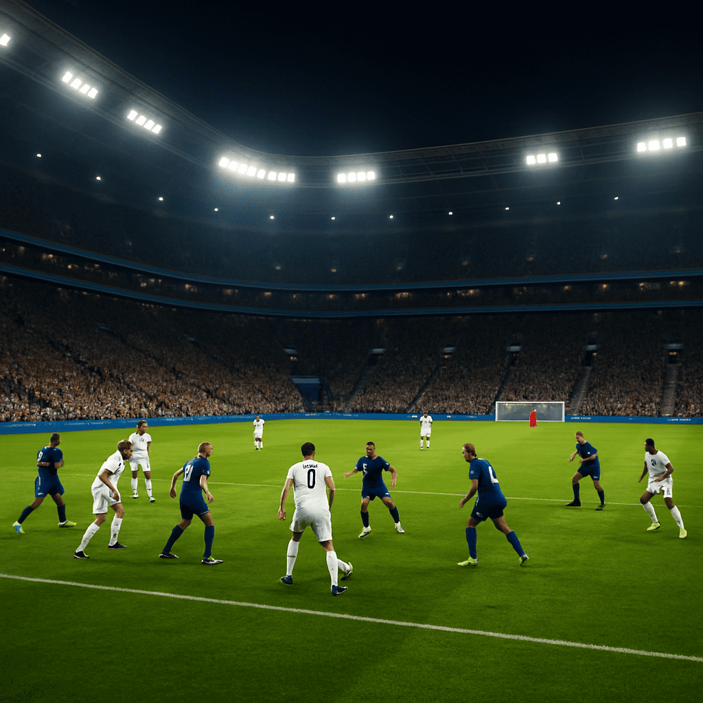 Professional soccer match being played in a modern stadium
