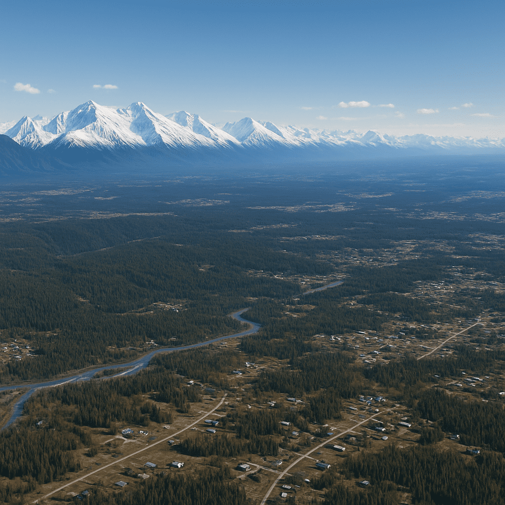 Panoramic Alaskan landscape showing mountains and remote terrain